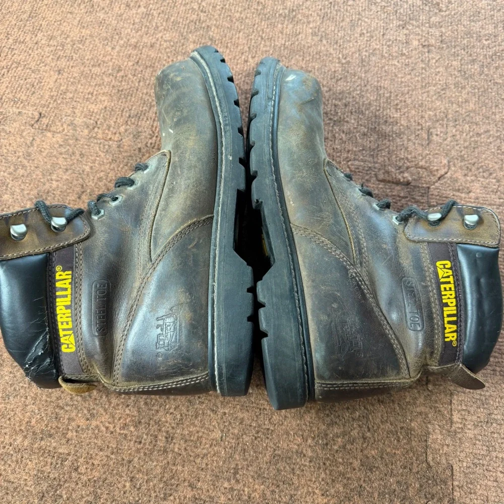 Caterpillar Mens Steel Toe Work Boots Brown Leather Walking Machines ASTM 10.5 M